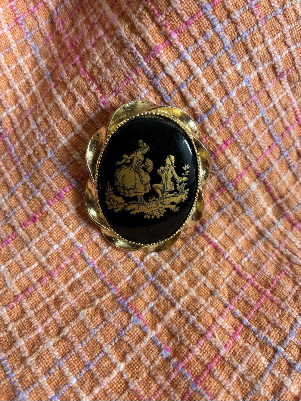 Gold and Black Vintage Cameo Brooch